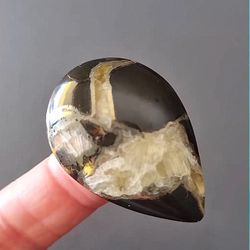 rare high quality simbircite-ammonite with silver pyrite natural stone cabochon 41 x 28 x 7 mm , cabochon for jewelry