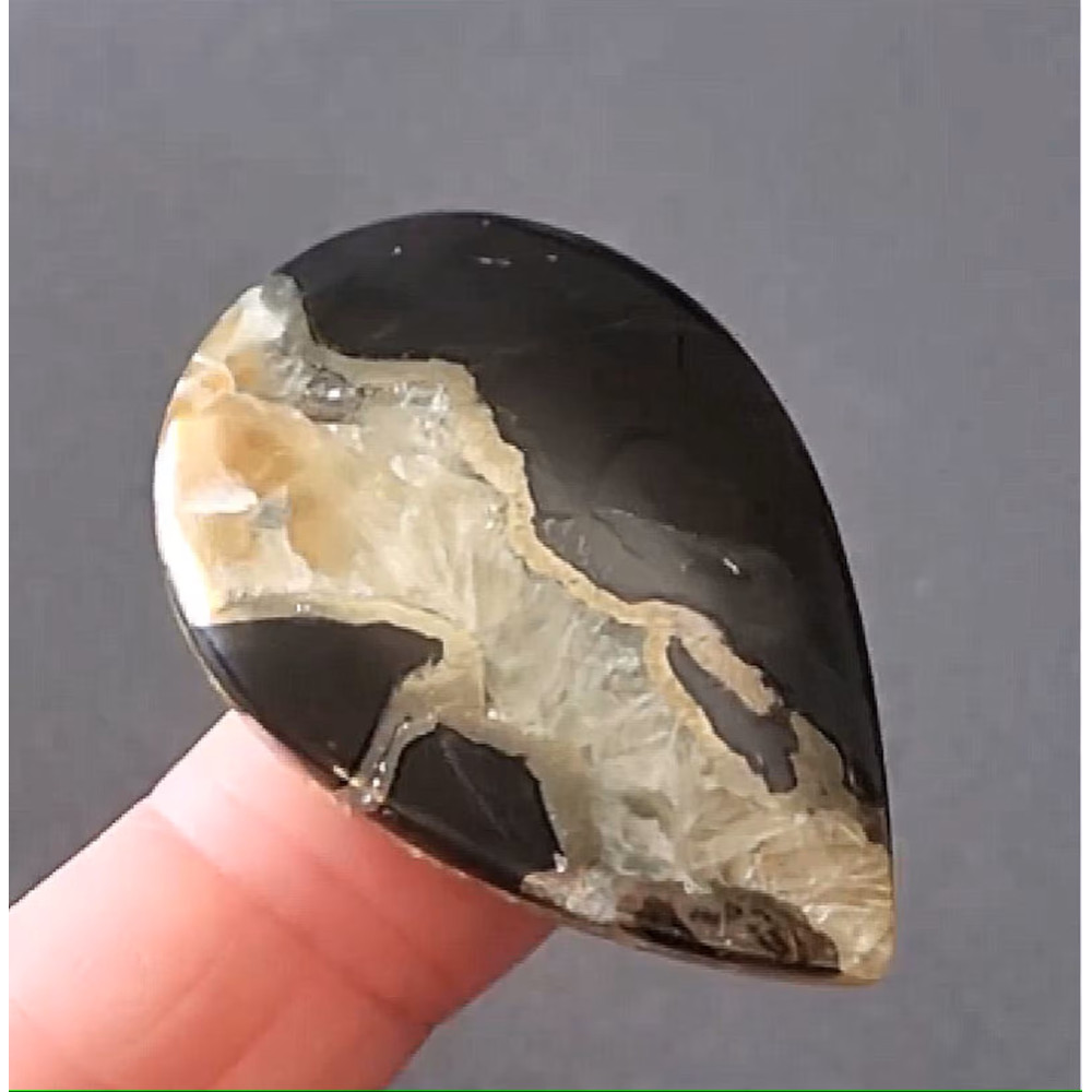 Rare High Quality Simbirciteammonite With Silver Pyrite Natural Stone Cabochon 42 X 29 X 7 Mm  Cabo 0