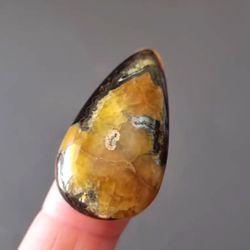rare high quality simbircite-ammonite with silver pyrite natural stone cabochon 38 x 20 x 7 mm , cabochon for jewelry