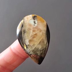 rare high quality simbircite-ammonite with silver pyrite natural stone cabochon 36 x 23 x 5 mm , cabochon for jewelry