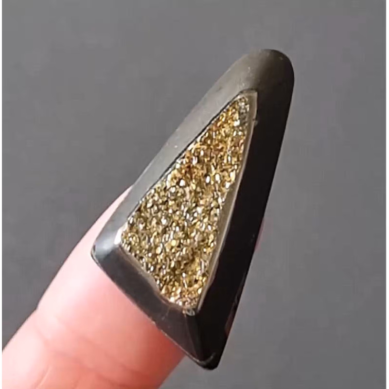 Rare High Quality Ammonite Fragment With Pyrite Designer Cabochon 34x17x6 Mm Cabochon For Jewelry R 0