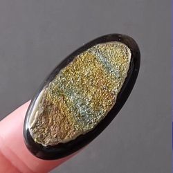 rare high quality ammonite fragment with pyrite designer cabochon, 35 x 18 x 6 mm, geode simbircite