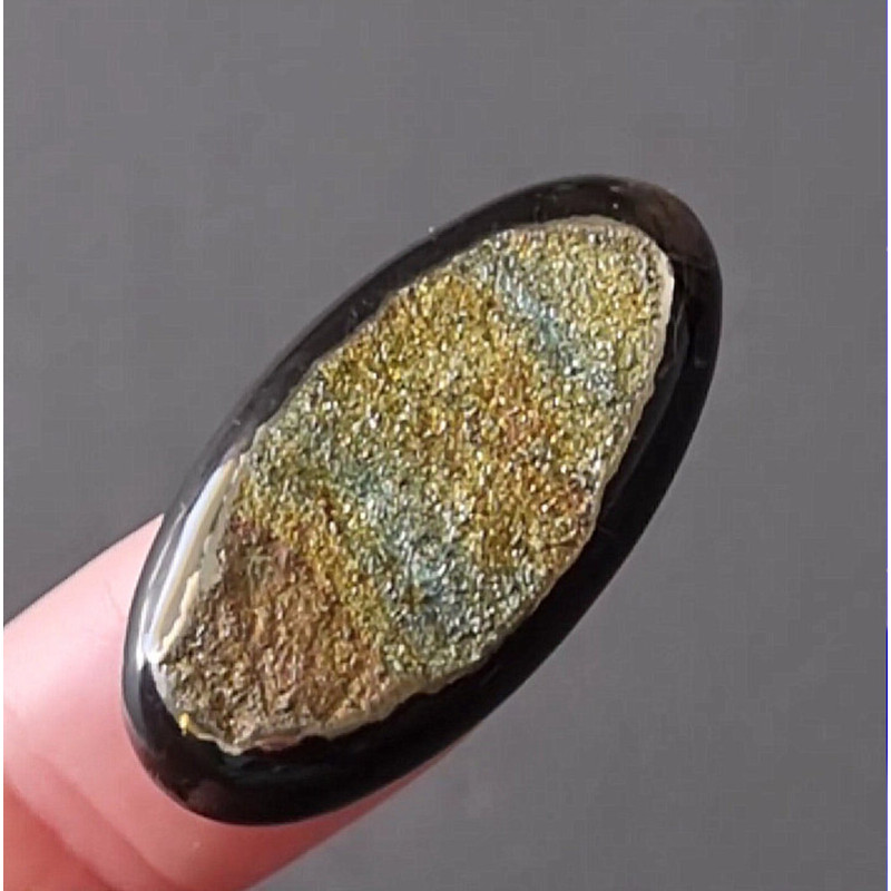 Rare High Quality Ammonite Fragment With Pyrite Designer Cabochon 35 X 18 X 6 Mm Geode Simbircite 0