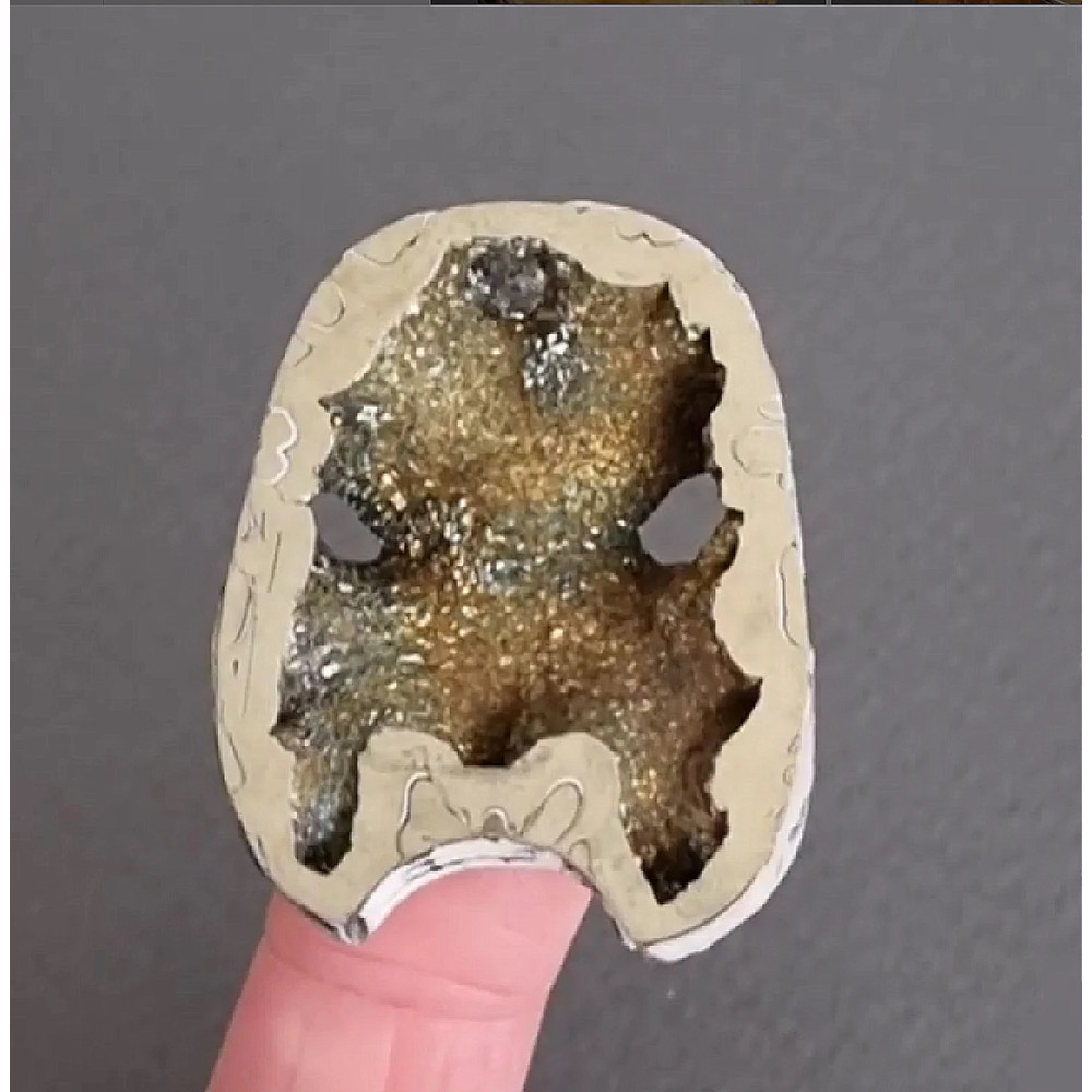 Rare High Quality Ammonite Fragment With Pyrite Designer Cabochon 39 X 32 X 8 Mm  Cabochon For Jewe 0