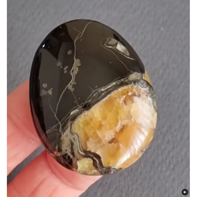 Rare High Quality Simbirciteammonite With Silver Pyrite Natural Stone Cabochon 44 X 33 X 8 Mm  Cabo 0