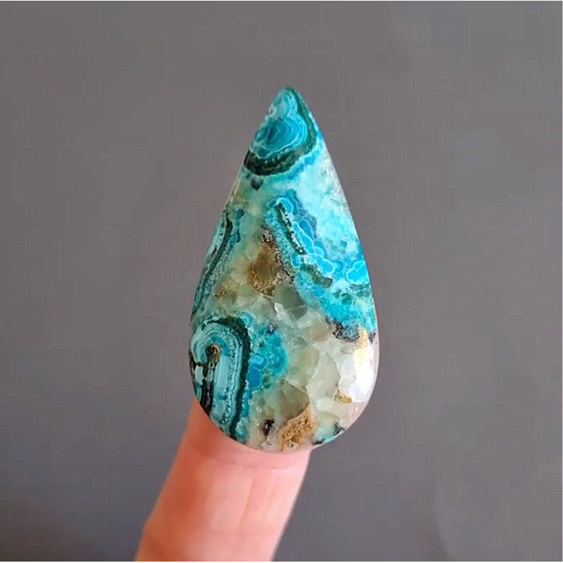 Rare Chrysocolla With Smithsonite Cabochon Stone 44 X 23 X 5 Mm Natural Chrysocolla Crystal Blue  G 0