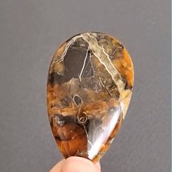 rare high quality simbircite-ammonite with silver pyrite natural stone cabochon 49 x 30 x 6 mm , cabochon for jewelry