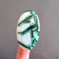 rare malachite in calcite natural stone cabochon 53 x 30 x 4 mm, high quality cabochon for jewelry making, malachite,