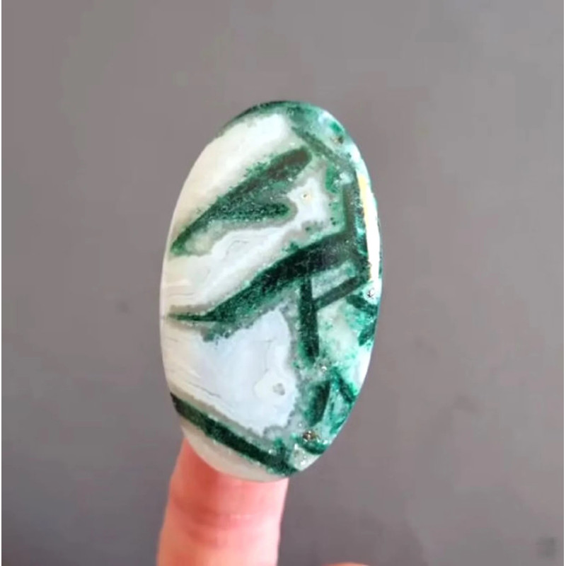 Rare Malachite In Calcite Natural Stone Cabochon 53 X 30 X 4 Mm High Quality Cabochon For Jewelry M 0