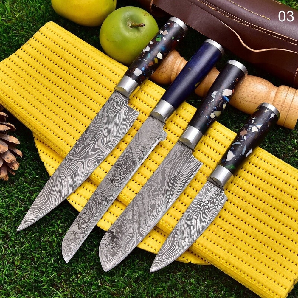 Handmade Damascus Steel Kitchen Knife Set Custom Chef Steak BBQ Knives Professional Handmade Cut 0
