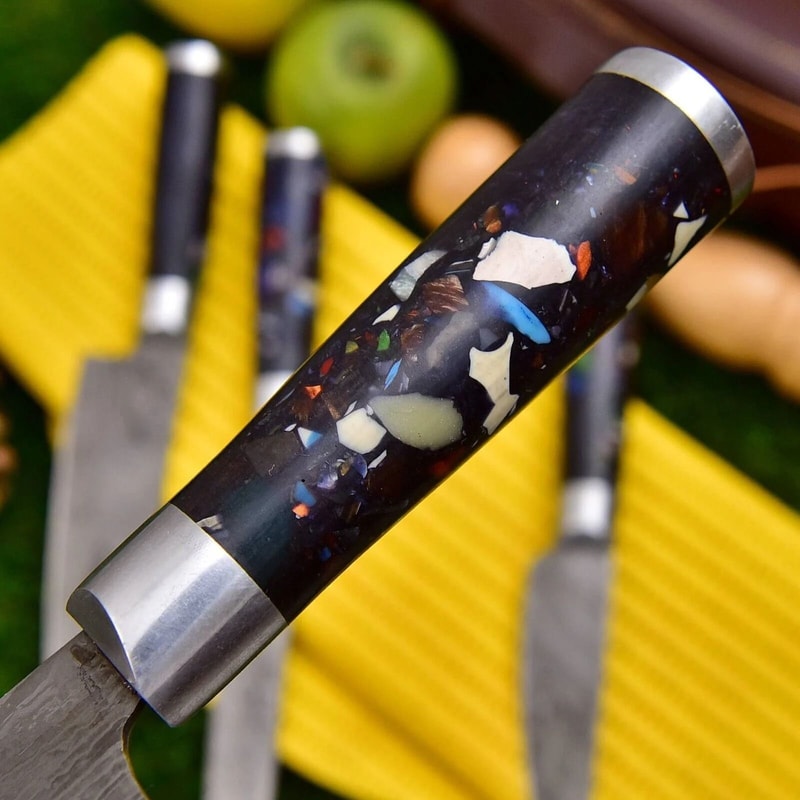 Handmade Damascus Steel Kitchen Knife Set Custom Chef Steak BBQ Knives Professional Handmade Cut 2