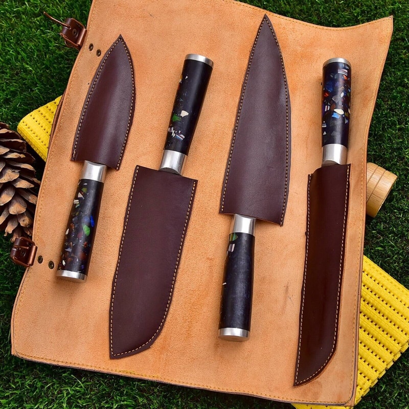 Handmade Damascus Steel Kitchen Knife Set Custom Chef Steak BBQ Knives Professional Handmade Cut 3