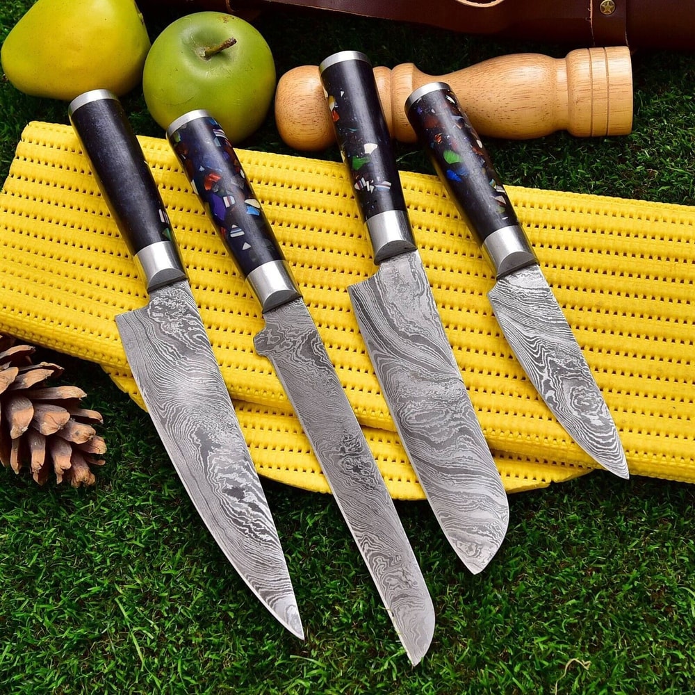 Handmade Damascus Steel Kitchen Knife Set Custom Chef Steak BBQ Knives Professional Handmade Cut 4