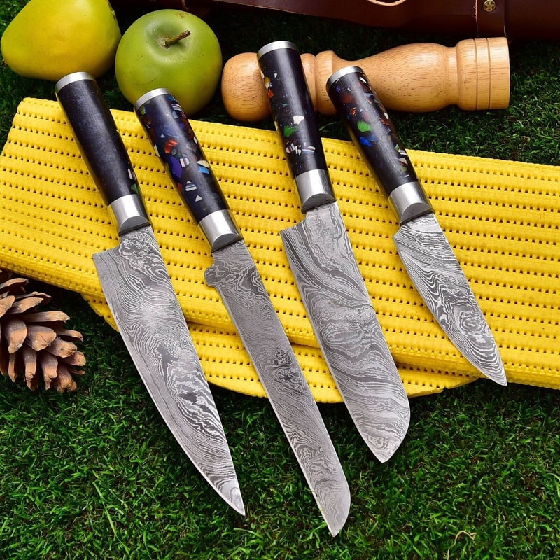 Handmade Damascus Steel Kitchen Knife Set Custom Chef Steak BBQ Knives Professional Handmade Cut 4