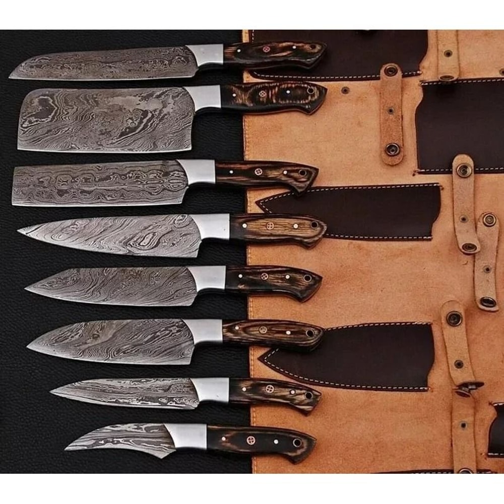Custom Handmade Damascus Steel Chef Kitchen Knife Set Professional Cooking Knives 0