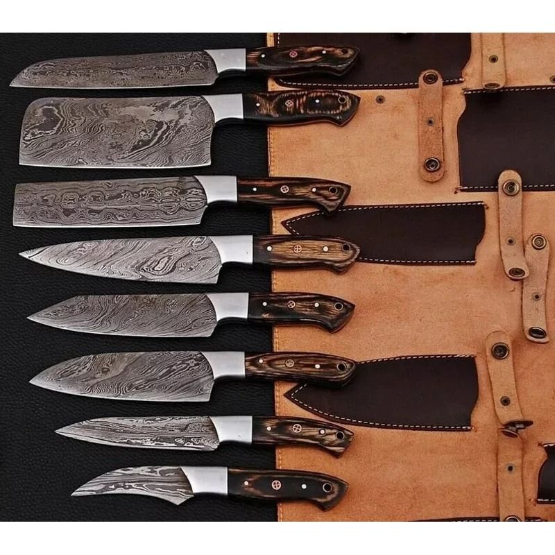 Custom Handmade Damascus Steel Chef Kitchen Knife Set Professional Cooking Knives 0