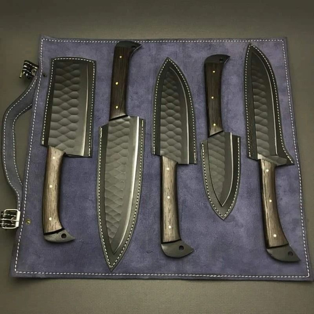 Premium 5Piece Handmade Carbon Steel Chef Knife Set  Custom Kitchen Knives  Personalized Gift 0
