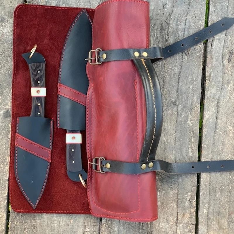 HandForged Damascus Steel Kitchen Knife Set  5Piece Professional Chef Collection With Leather Sheat 4