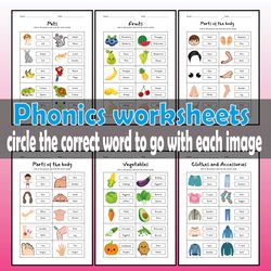 worksheets - circle the correct word to go with each image