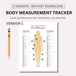 Body Measurement Tracker Printable | Weight Loss Tracker | Body Measurement Chart | Male and Female |PDF Instant Downloa