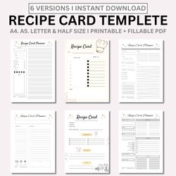 RECIPE CARD TEMPLETE, Recipe Book, Blank Recipe Page, Recipe Card A4 & A5