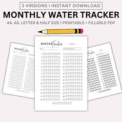 Montthly Water tracker Printable 31 Day Water Challenge, Hydration Tracker