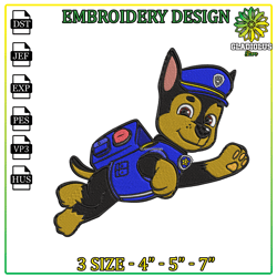 Embroidery Design Chase paw patrol, Paw patrol Clipart, Cartoon Paw Embroidery Design, Dog Patrol PNG, Digital Download