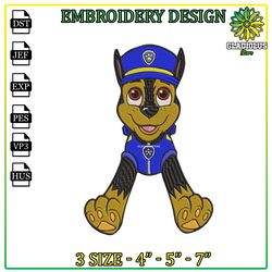 Embroidery Design Chase paw patrol, Paw patrol Clipart, Cartoon Paw Embroidery Design, Dog Patrol PNG Download