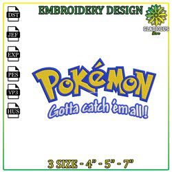 Embroidery Gotta Catch'em All Pokemon, Embroidery Anime Logo Design PNG