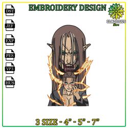 Eren Yeager Titan Embroidery Design File, Attack on Titan Anime Embroidery Design PNG, Eren Yeager Anime Pes Design