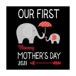 our first mother's day 2021 svg, mothers day svg, first mothers day svg, mommy elephant svg, baby elephant svg, happy mo