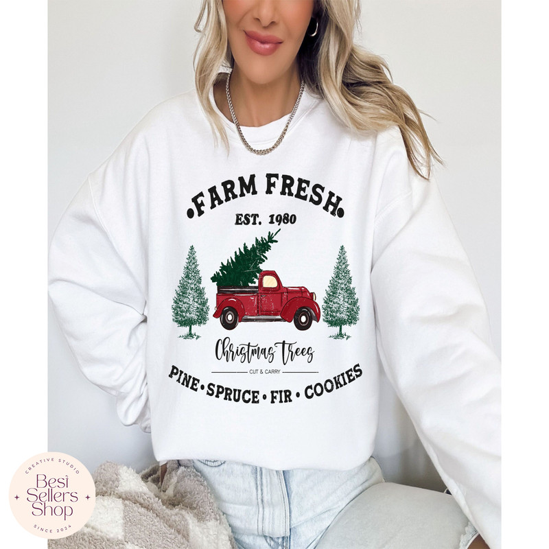 Farm Fresh Christmas Trees, Red Truck With Christmas Trees PNG File Sublimation, Retro Christmas Print.jpg