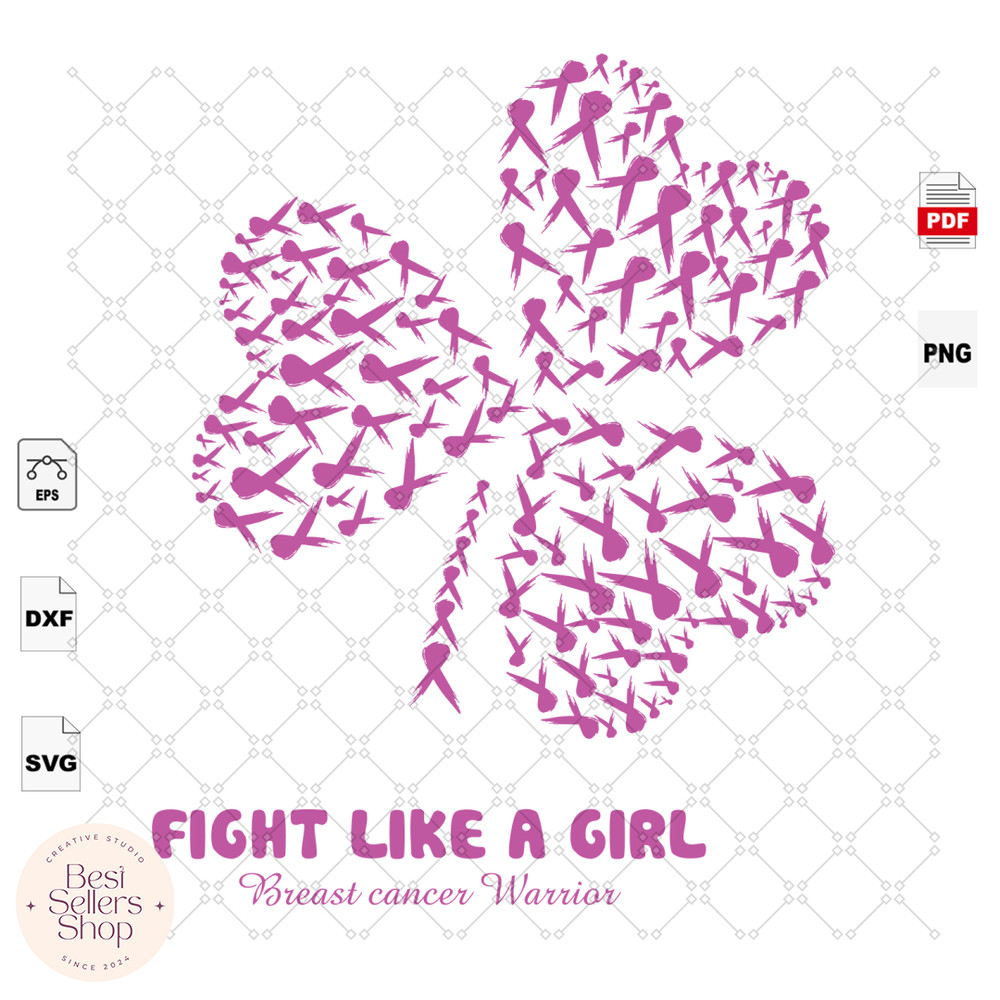Fight Like A Girl, Four Leaf Clover, Breast Cancer Gift, Bre.png