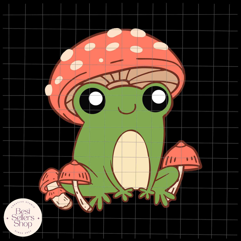 Frog Mushroom Svg, Frog with Mushroom Hat Cute Cottagecore Aesthetic Svg, Mushroom Frog Svg, Cute Fr 1.jpg