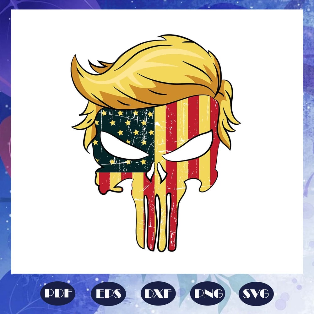 Skull With Iconic Trump Hair SVG President Flag America Skull SVG Instant Download.jpg