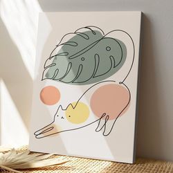cat portrait canvas, cat and plant, cat wall art canvas, canvas print, canvas with cats on it