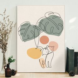 cat portrait canvas, cat wall art canvas, cat and plant, cats canvas print