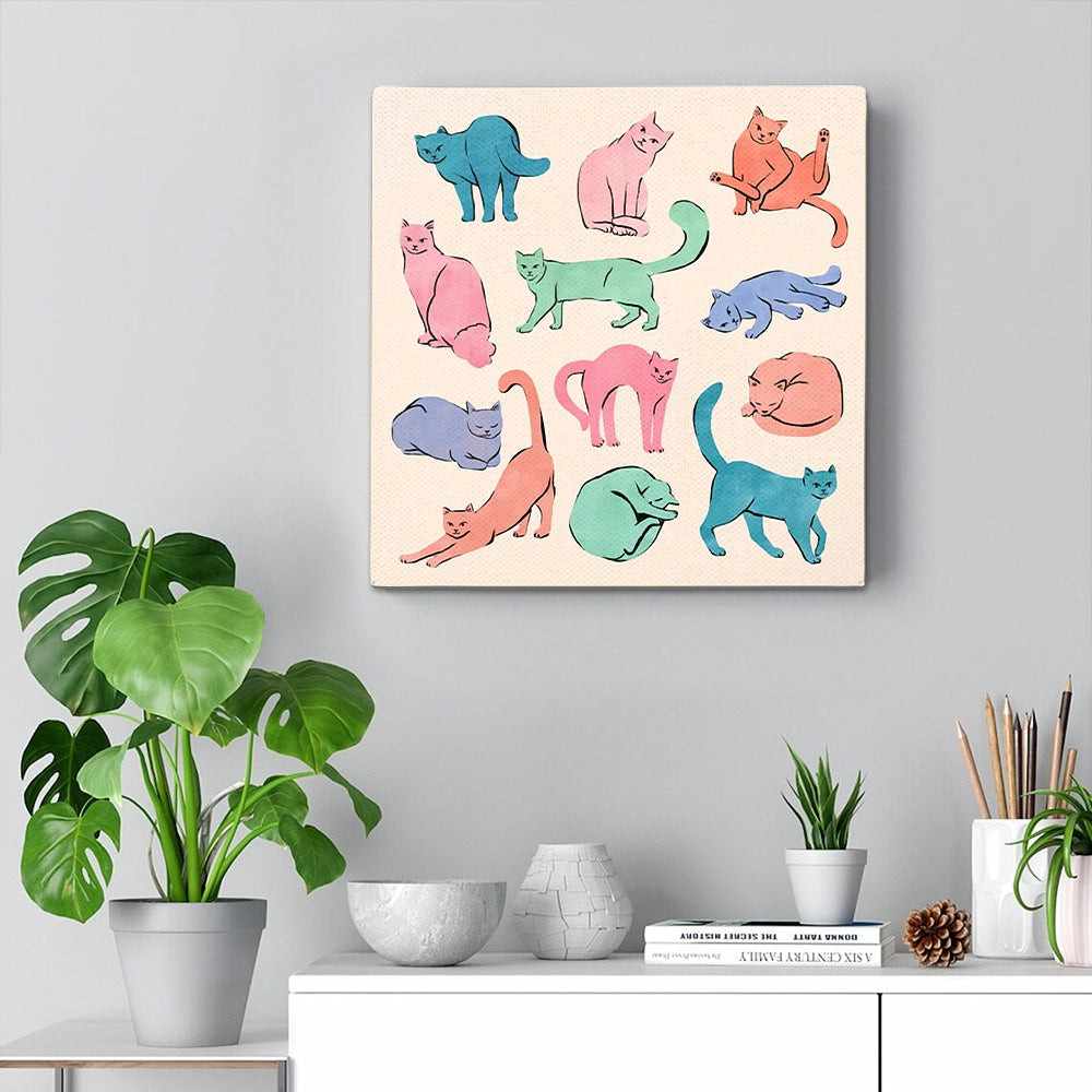 Cat Square Canvas - Pastel Cats - Canvas With Cats On It - Cat Wall Art Canvas - Canvas Print - Furlidays.jpg