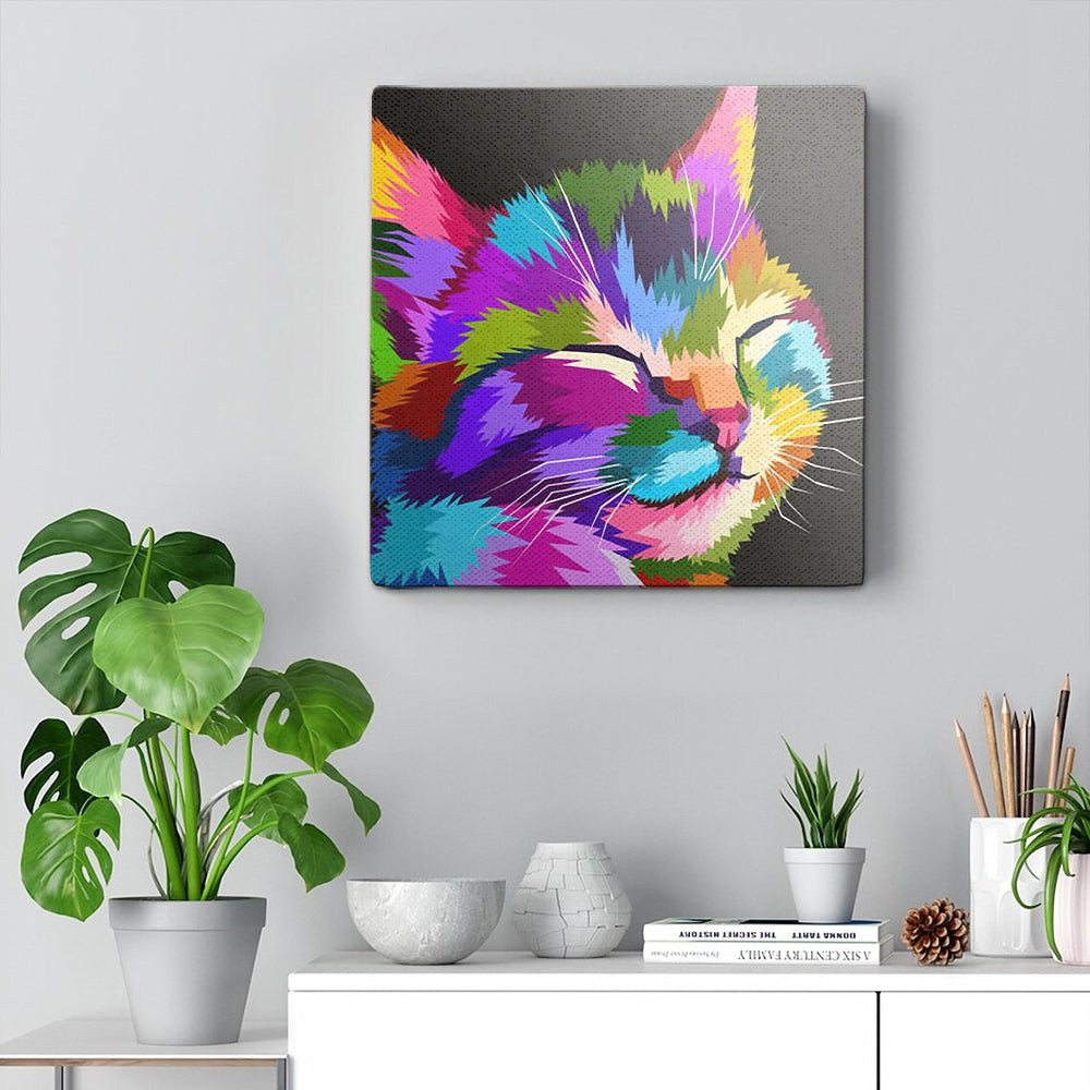 Cat Square Canvas - Rainbow Cat - Cat Wall Art Canvas - Cat Canvas - Canvas With Cats On It - Furlidays.jpg