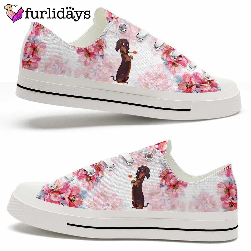 Dachshund Flowers Watercolor Low Top Shoes - Happy International Dog Day Canvas Sneaker - Owners Gift Dog Breeders.jpg