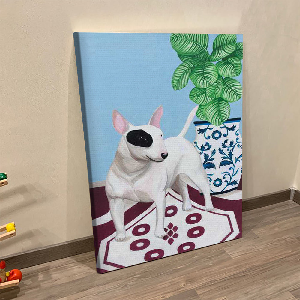 Dog Portrait Canvas - English Bull Terrier With Plant - Canvas Print - Dog Wall Art Canvas - Dog Poster Printing - Furlidays.jpg