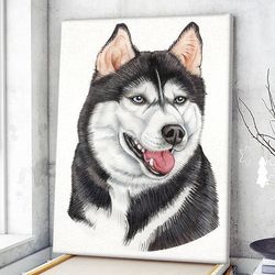 dog portrait canvas, siberian husky canvas print, dog wall art canvas, dog poster printing