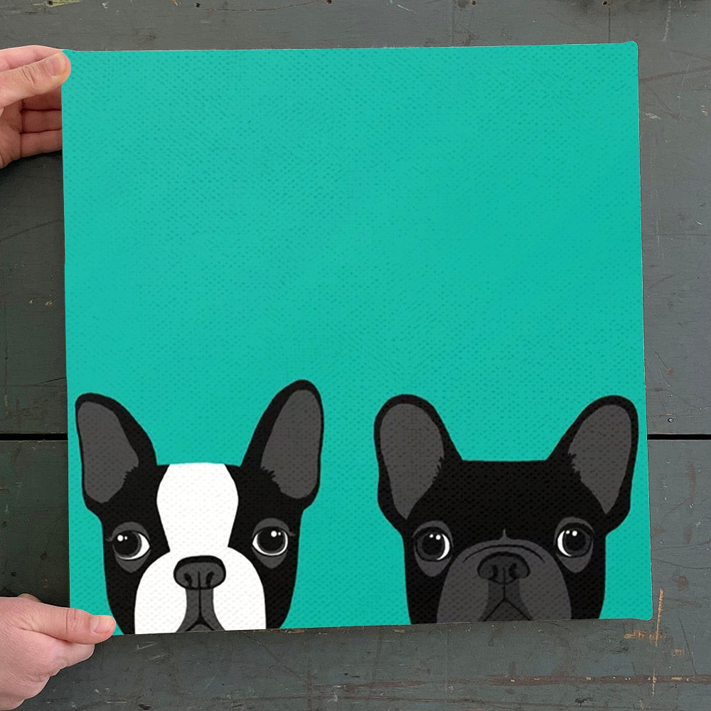 Dog Square Canvas - Boston Terrier And French Bulldog - Dogs Canvas Print - Dog Wall Art Canvas - Furlidays.jpg