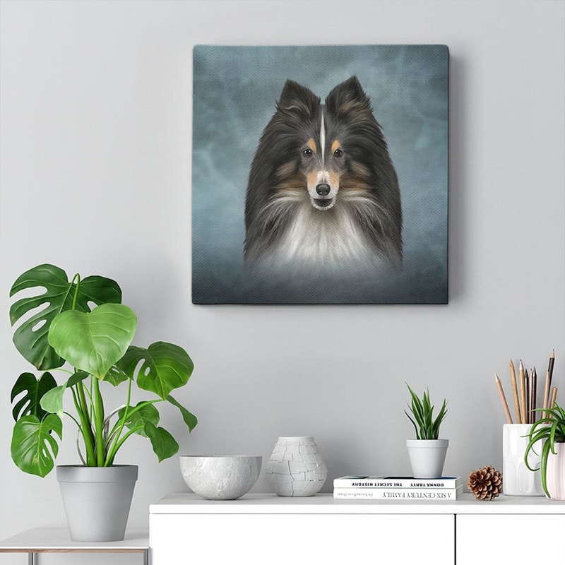 Dog Square Canvas - Drawing Dog Shetland Sheepdog - Dog Canvas Print - Dog Poster Printing - Furlidays.jpg