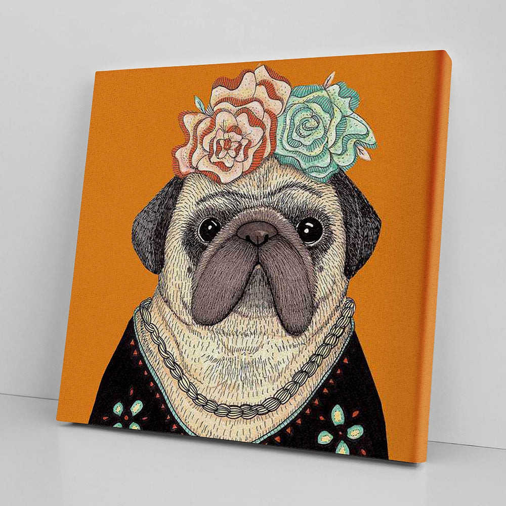 Dog Square Canvas - Frida Pug - Canvas Print - Dog Painting Posters - Dog Canvas Art - Furlidays.jpg