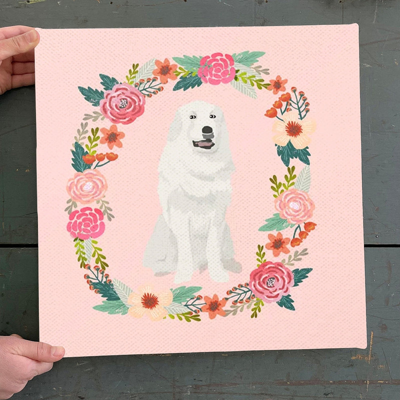 Dog Square Canvas - Great Pyrenees Dog Floral Wreath - Canvas Print - Dog Wall Art Canvas - Dog Poster Printing - Furlidays.jpg