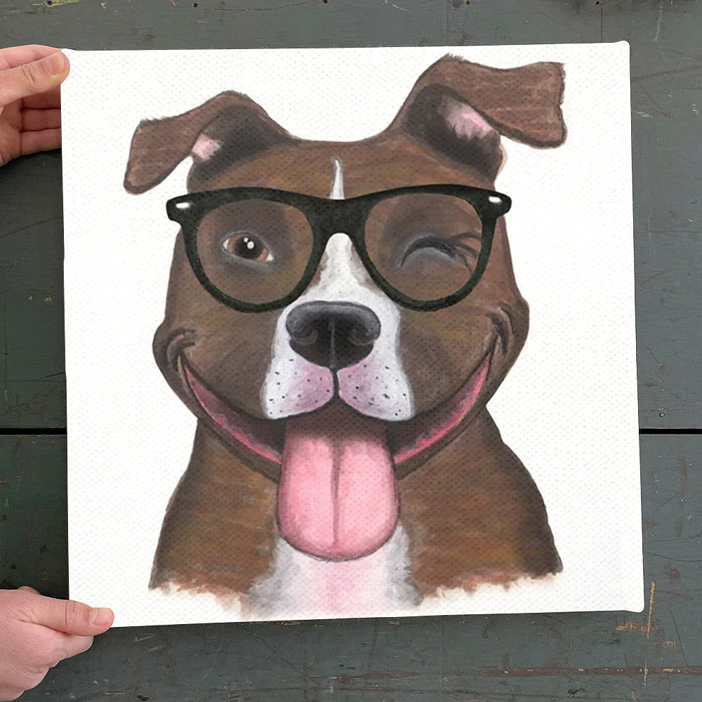 Dog Square Canvas - Hipster Pit Bull - Dog Canvas Print - Dog Canvas Art - Canvas With Dogs On It - Furlidays.jpg