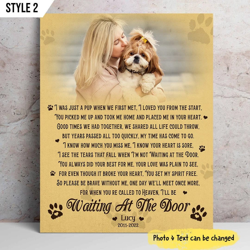 I'll Be Waiting At The Door Dog Poem Art On Personalized Canvas -  Vertical Canvas Poster Framed Print - Dog Memorial Gift.jpg