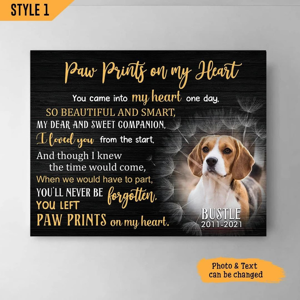 Paw Prints On My Heart Dog Personalized Horizontal Canvas - Wall Art Canvas - Gift For Dog Lovers.jpg