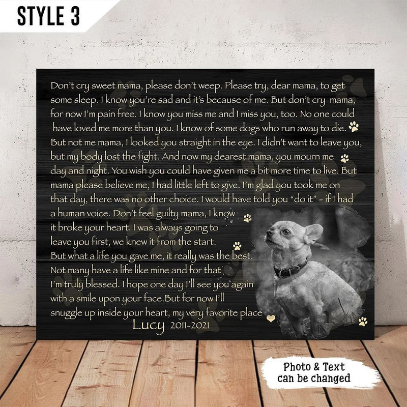 Personalized Poster & Canvas Don't Cry Sweet Mama Dog Poem Printable Horizontal Canvas - Dog Lovers Gifts for Him or Her.jpg